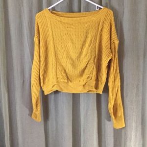Women's Mustard Crewneck Cable Knit Sweater
